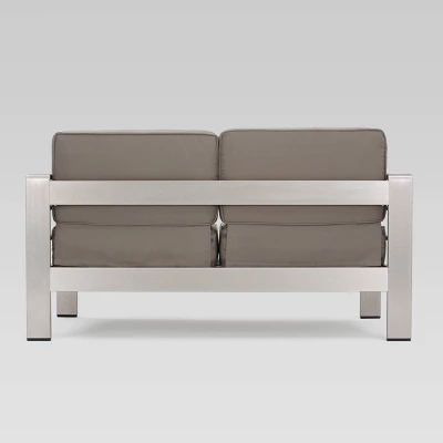 Aviara 5pc Aluminum Chat Set With Fire Pit - Silver/Khaki And Light Gray - Christopher Knight Home - Image 2