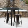 Flash Furniture Commercial Grade 30" Round Metal Indoor-Outdoor Bar Table Set With 2 Square Seat Backless Stools