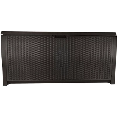 Suncast Trash Hideaway Resin Wicker Style Garbage Bin & 99 Gallon Deck Box, Java - Image 3