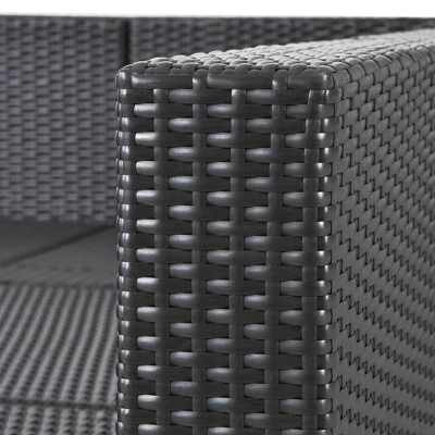 7pc Wicker Patio Conversation Set With Pillows & Cushions - Espresso/Blue - GODEER - Image 2