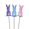 Round Top Collection Fenced Bunny Trio Stakes - Set Of Three Stakes 16.0 Inches - Easter Rabbit Yard Decor - E22030 - Metal - Multicolored