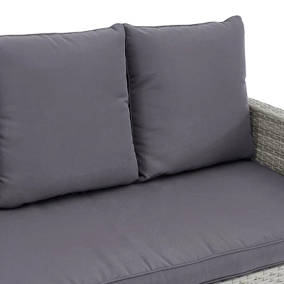 Barton 6 PCS Patio Dining Set Rattan Wicker Set With Wood Grain Top Table, Grey - Image 2