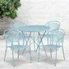 Emma And Oliver Commercial Grade 30" Round Metal Folding Patio Table Set W/ 4 Round Back Chairs