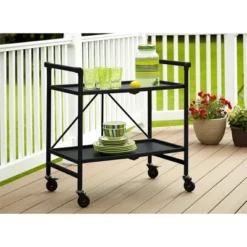 Indoor/Outdoor Folding Serving Cart With Wheels & Shelves - Black - Room & Joy