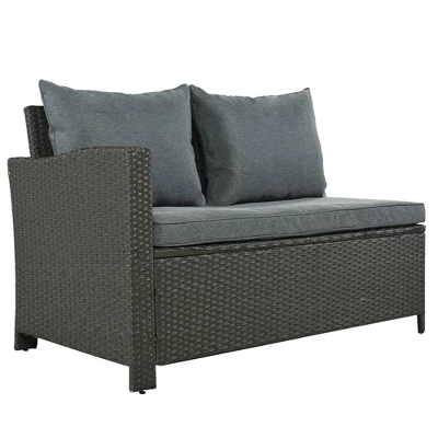 6pc Outdoor Set With Loveseats, Sofa, Chair, Bench & Coffee Table - Gray - GODEER - Image 11