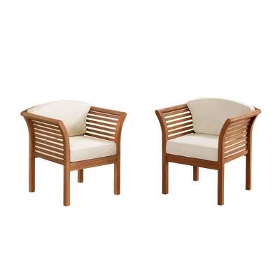 Stamford 3pc Eucalyptus Wood Outdoor Conversation Set With Chairs & Table - Natural - Alaterre Furniture - Image 2