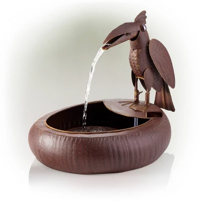 16" Iron Indoor/Outdoor Rustic Metal Toucan Water Fountain Yard Statue Brown - Alpine Corporation - Image 2