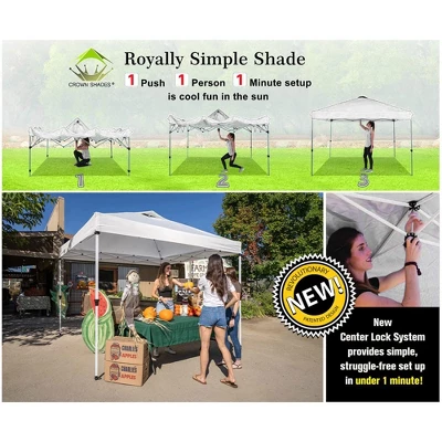 Crown Shades 10' X 10' Base Pop-Up Canopy Polyester Adjustable Legs Instant Folding Canopy Tent With Sidewall And Carry Bag, White