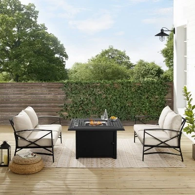 Kaplan 3pc Outdoor Conversation Set With Fire Table & 2 Loveseats - Oatmeal - Crosley - Image 5