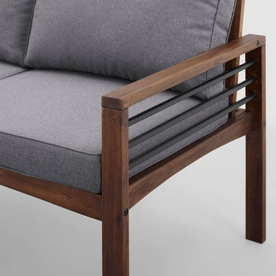 Saybrook Modern Metal And Wood Patio Loveseat - Gray/Dark Brown - Saracina Home - Image 7