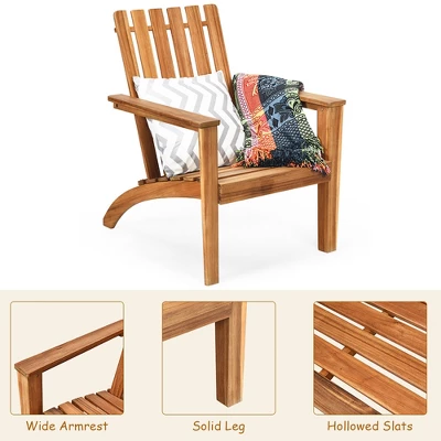 Costway Patio Acacia Wood Adirondack Chair Lounge Armchair Durable Outdoor Garden Yard - Image 7