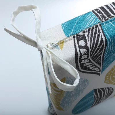 Set Of 2 Leaf Block Outdoor/Indoor Squared Corners Seat Cushions Teal/Citron - Pillow Perfect - Image 2