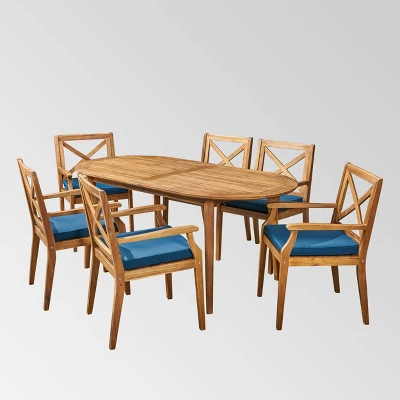 Pines 7pc Acacia Oval Wood Dining Set - Christopher Knight Home