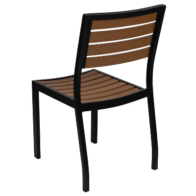 Emma And Oliver 2 Pack Outdoor Faux Teak Side Chair With Poly Slats - Teak Patio Chair - Image 7