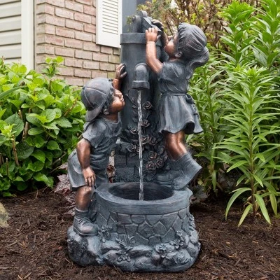 Nature Spring Polyresin Outdoor Water Fountain With Boy And Girl - Image 2
