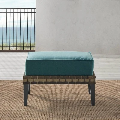 Prescott Outdoor Wicker Ottoman - Blue/Brown - Crosley - Image 2