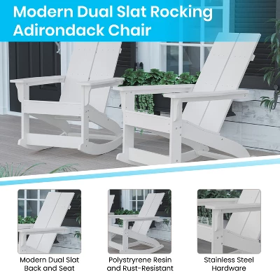 Merrick Lane Wellington 3 Piece Patio Furniture Set Includes All-Weather UV Treated Adirondack Rocking Chairs And Side Table - Image 3