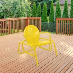 Northlight Outdoor Retro Metal Tulip Glider Patio Chair, Yellow