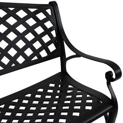 Sunnydaze Decor Sunnydaze 2-Person Checkered Design Cast Aluminum Outdoor Patio Bench, Black - Image 5