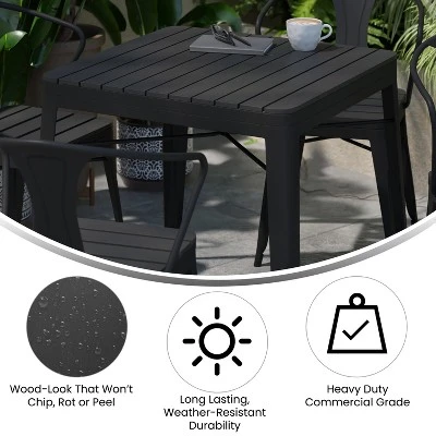 Flash Furniture All-Weather Resin Top Square Table & 4 Metal Chairs With Poly Resin Seats-Black - Image 6