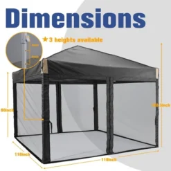 Aoodor 10' X 10' Pop Up Canopy Tent With Removable Mesh Sidewalls, Portable Instant Shade Canopy With Roller Bag
