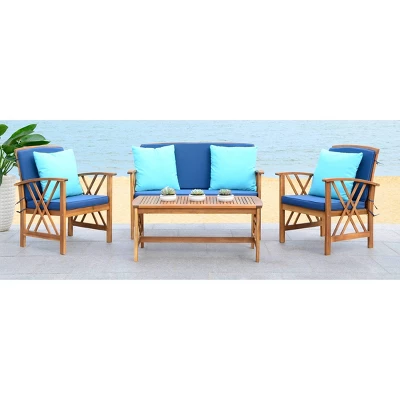 Fontana 4pc Outdoor Set - Natural Look/Navy - Safavieh
