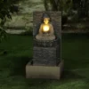 LuxenHome Gray Resin Meditating Buddha With Pedestal Outdoor Fountain With LED Light