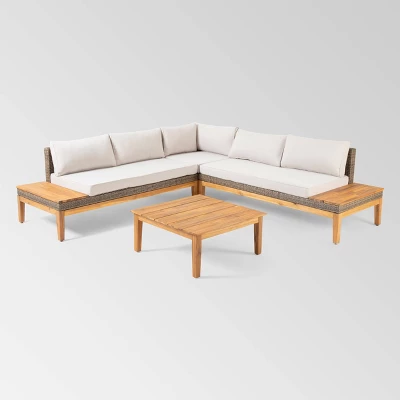 Loft Acacia 4pc Wood Sectional Sofa Set - Christopher Knight Home