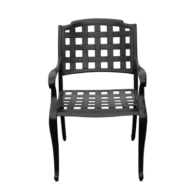 9pc Outdoor Dining Set With 84" Modern Ornate Mesh Aluminum Large Rectangular Table & Checker Chairs - Black - Oakland Living - Image 5