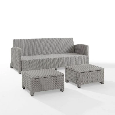 Bradenton 3pc Outdoor Wicker Sofa & 2 Ottoman Set - Navy/Gray - Crosley - Image 8