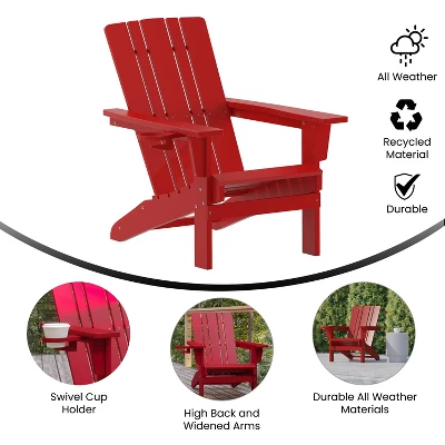 Flash Furniture Halifax Adirondack Chair With Cup Holder, Weather Resistant HDPE Adirondack Chair - Image 5