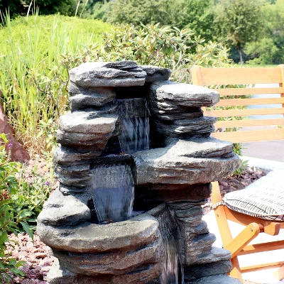 Sunnydaze Decor Sunnydaze 38"H Electric Polyresin And Fiberglass Stacked Shale Waterfall Outdoor Water Fountain With LED Lights - Image 8