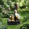 LuxenHome Resin Farmhouse Duck Family Outdoor Patio Fountain Water Fountain