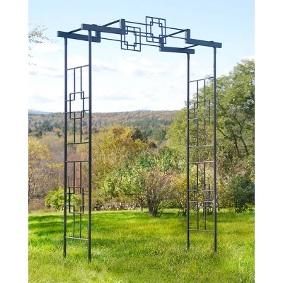 Achla Designs 95.5" Elegant Handcrafted Square-on-Square Iron Garden Arbor Graphite Powder Coated Finish - Image 2