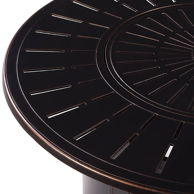 5pc Outdoor Set With 44" Round Aluminum Fire Table Set With 4 Swivel Rocking Chairs & Wind Blocker Lid - Oakland Living - Image 8