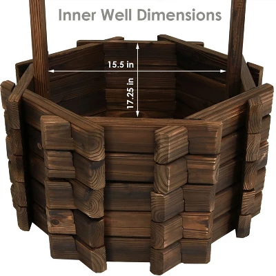 Sunnydaze Decor Sunnydaze Outdoor Fir Wood Wishing Well Garden Planter With Hanging Flower Bucket For Garden Or Yard - 45" H - Brown - Image 9