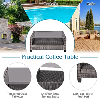 Costway 4PCS/8PCS Patio Rattan Furniture Set Coffee Table Cushioned Sofa Garden Lawn Gray - Image 6