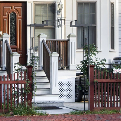 Achla Designs 95.5" Elegant Handcrafted Square-on-Square Iron Garden Arbor Graphite Powder Coated Finish - Image 7