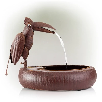 16" Iron Indoor/Outdoor Rustic Metal Toucan Water Fountain Yard Statue Brown - Alpine Corporation - Image 3