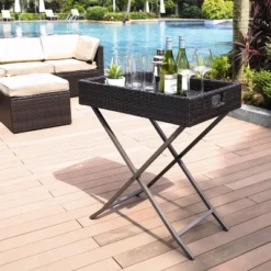 Palm Harbor Outdoor Wicker Butler Tray Brown - Crosley