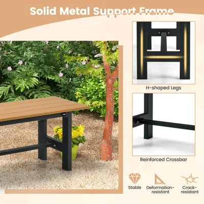 Costway 2PCS Outdoor HDPE Bench With Metal Frame 47'' X 14'' X 16'' For Yard Garden Brown/Black/Gray - Image 4
