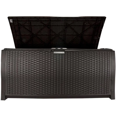 Suncast Trash Hideaway Resin Wicker Style Garbage Bin & 99 Gallon Deck Box, Java - Image 5