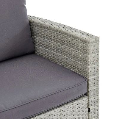 Barton 6 PCS Patio Dining Set Rattan Wicker Set With Wood Grain Top Table, Grey - Image 3