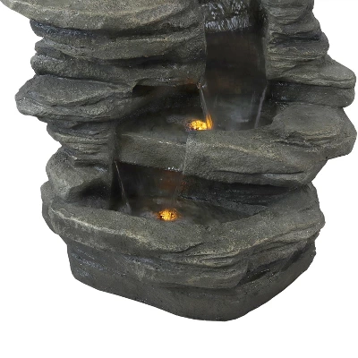 Sunnydaze Decor Sunnydaze 38"H Electric Polyresin And Fiberglass Stacked Shale Waterfall Outdoor Water Fountain With LED Lights - Image 5