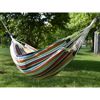 The Hamptons Collection 144” Orange And Green Striped Two Person Brazilian Sunbrella Hammock