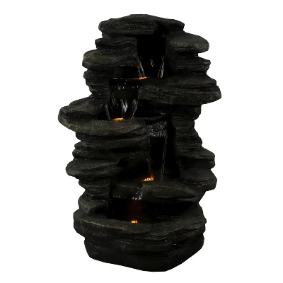 Sunnydaze Decor Sunnydaze 38"H Electric Polyresin And Fiberglass Stacked Shale Waterfall Outdoor Water Fountain With LED Lights - Image 3