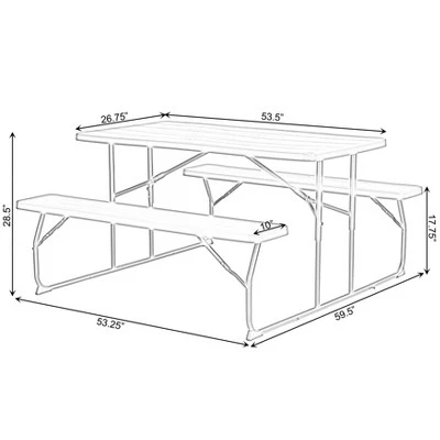 Gardenised Gray Outdoor Foldable Woodgrain Portable Picnic Table Set, 5 Feet Long - Image 5