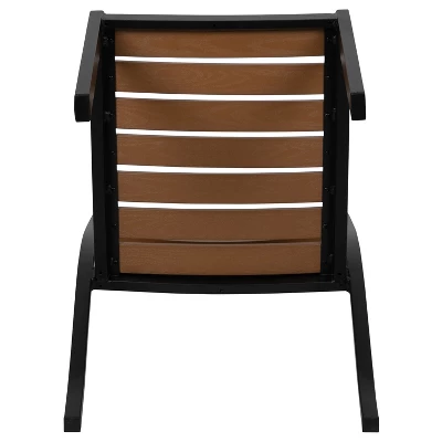 Emma And Oliver 2 Pack Outdoor Faux Teak Side Chair With Poly Slats - Teak Patio Chair - Image 6