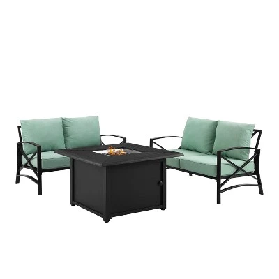 Kaplan 3pc Outdoor Conversation Set With Fire Table & 2 Loveseats - Mist - Crosley - Image 8