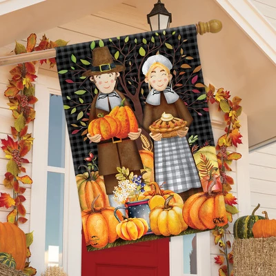 Pilgrims Thanksgiving House Flag Pumpkins Pie 28" X 40" Briarwood Lane - Image 2
